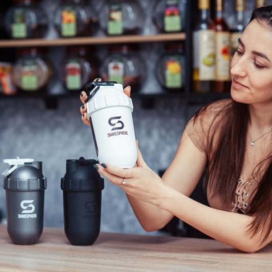 ShakeSphere Protein Shaker Bottle 700mls "Tumbler View" Matte White/Black Window