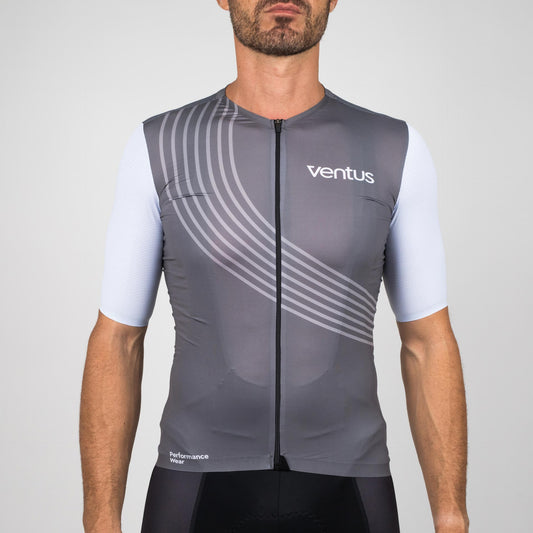 Men Cycling Jersey - Grey / Stripes