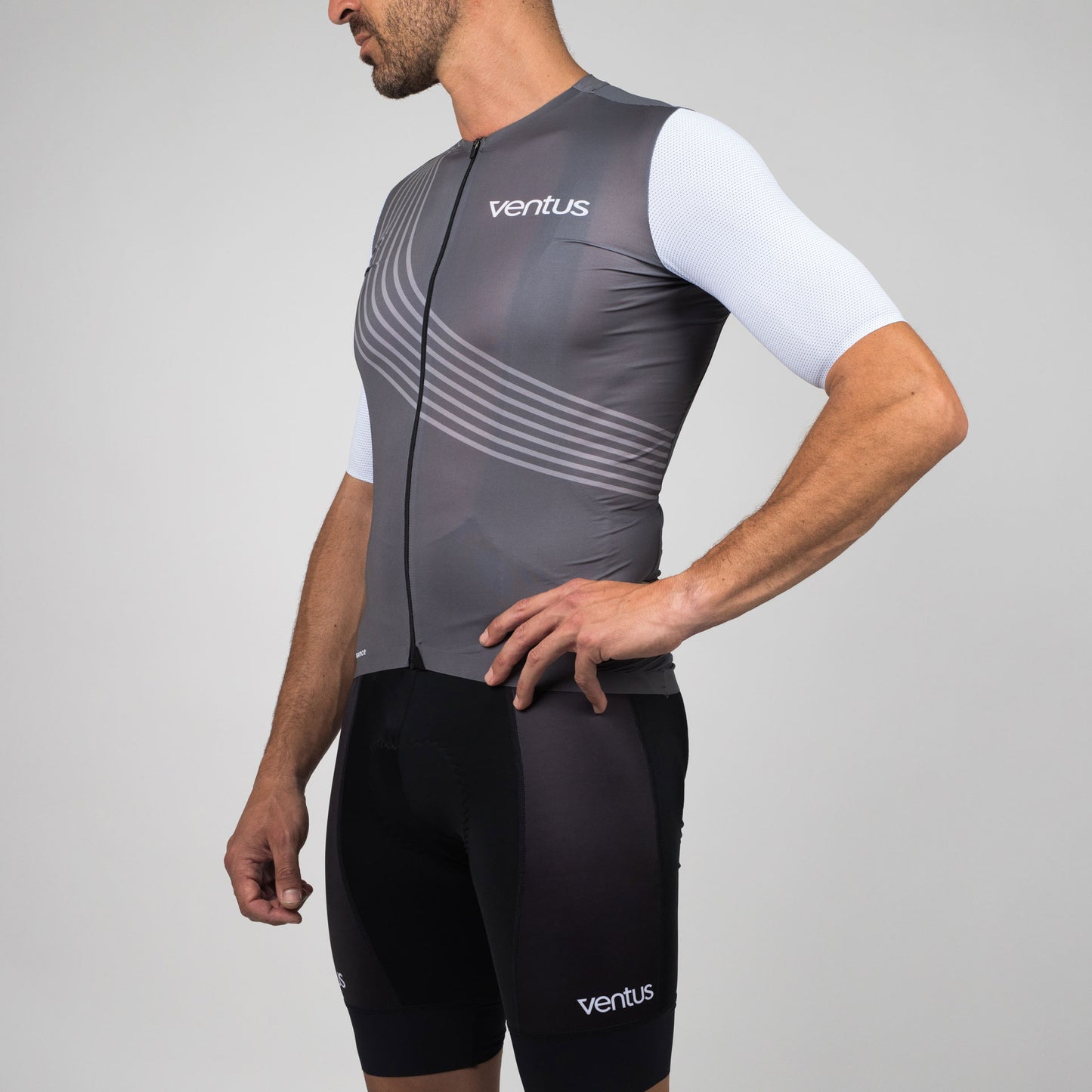 Men Cycling Jersey - Grey / Stripes