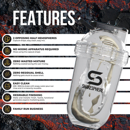 ShakeSphere Protein Shaker Bottle 700mls "Tumbler View" Matte Black/Black Window