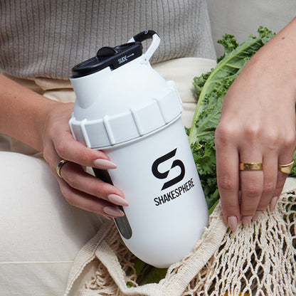 ShakeSphere Protein Shaker Bottle 700mls "Tumbler View" Matte White/Black Window