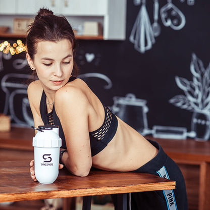 ShakeSphere Protein Shaker Bottle 700mls "Tumbler View" Matte White/Black Window