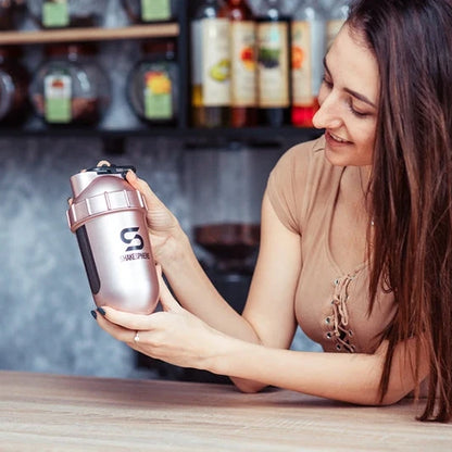 ShakeSphere Protein Shaker Bottle 700mls "Tumbler View" Rose Gold/Black Logo/Black Window
