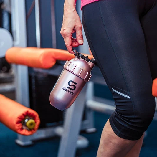 ShakeSphere Protein Shaker Bottle 700mls "Tumbler View" Rose Gold/Black Logo/Black Window