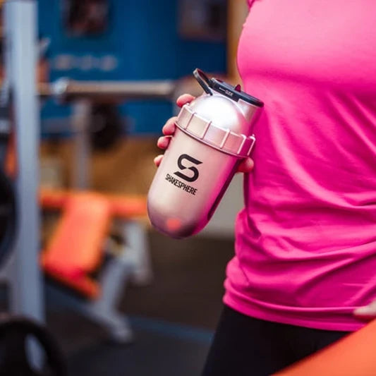 ShakeSphere Protein Shaker Bottle 700mls "Tumbler View" Rose Gold/Black Logo/Black Window