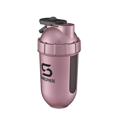 ShakeSphere Protein Shaker Bottle 700mls "Tumbler View" Rose Gold/Black Logo/Black Window