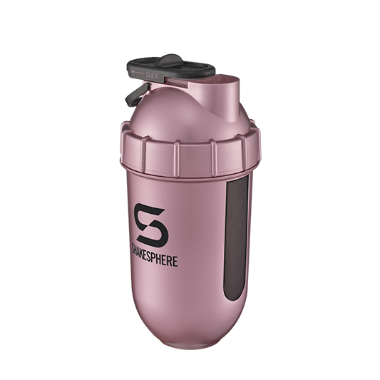 ShakeSphere Protein Shaker Bottle 700mls "Tumbler View" Rose Gold/Black Logo/Black Window