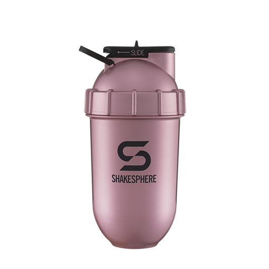 ShakeSphere Protein Shaker Bottle 700mls "Tumbler View" Rose Gold/Black Logo/Black Window
