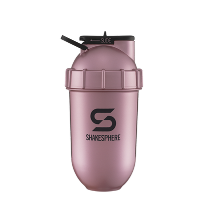 ShakeSphere Protein Shaker Bottle 700mls "Tumbler View" Rose Gold/Black Logo/Black Window