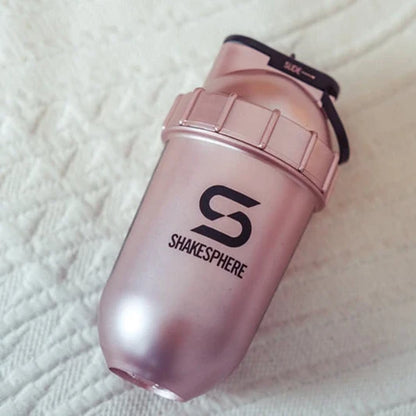 ShakeSphere Protein Shaker Bottle 700mls "Tumbler View" Rose Gold/Black Logo/Black Window