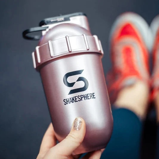 ShakeSphere Protein Shaker Bottle 700mls "Tumbler View" Rose Gold/Black Logo/Black Window
