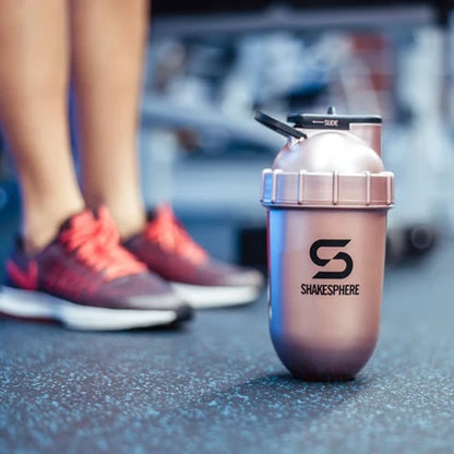 ShakeSphere Protein Shaker Bottle 700mls "Tumbler View" Rose Gold/Black Logo/Black Window
