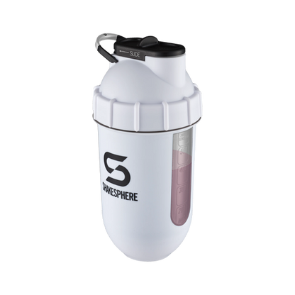 ShakeSphere Protein Shaker Bottle 700mls "Tumbler View" Matte White/Black Window