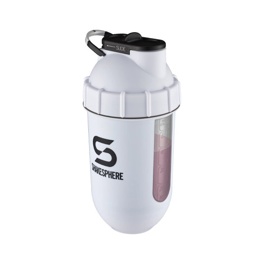 ShakeSphere Protein Shaker Bottle 700mls "Tumbler View" Matte White/Black Window